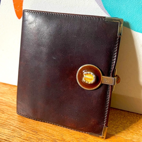 RARE Vintage GUCCI 70s Horseshoe Leather Slim Bi-fold Wallet Brown 925 Hardware - Picture 1 of 16